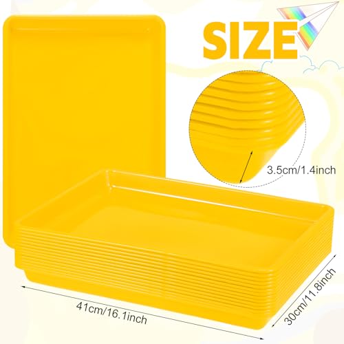 Maitys 15 Pcs Flat Plastic Trays 16.1 x 11.8'' Sensory Storage Paper Tray Stackable Classroom Bins for Office Home Organizer Crafts Supplies(Yellow) - color: Yellow