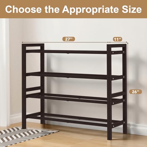 Haddockway Bamboo Shoe Rack for Closet, Free Standing Shoe Organizer with Smooth Round Rods & Convenient Handles, Stackable Shoe Storage Shelf for Entryway, Hallway(Brown, 4-Tier) - color: Brown, size: 4-Tier_Standard