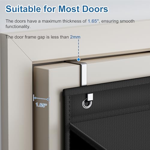 SLEEPING LAMB 2 Pack Narrow Over The Door Shoe Organizer with 8 Large Deep Pockets, Hanging Shoe Rack for Closet Door Storage for Boots, Sneakers (Black)