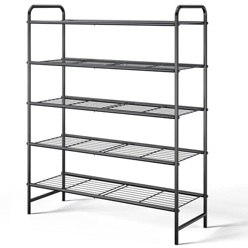 Kitsure Shoe Rack - Stainless Steel Shoe Organizer, Sturdy Shoe Rack for Closet and Front Door Entrance, Free Standing Shoe Shelf, Closet Organizers and Storage, 25.6" Wide - 5 Tier, Black - color: Black, size: 25.6" Wide - 5 Tier