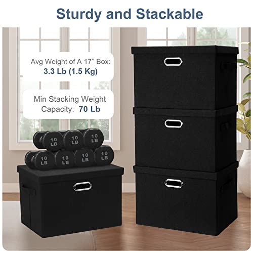 Graciadeco Large 17" 36 Quart Collapsible Stackable Storage Bins with Lids, 1 Pack Black Foldable Fabric Closet Storage Boxes with Lids, 4 Handles Heavy-duty Linen Cube Baskets for Bedroom - color: Black, size: Large -1 Pack
