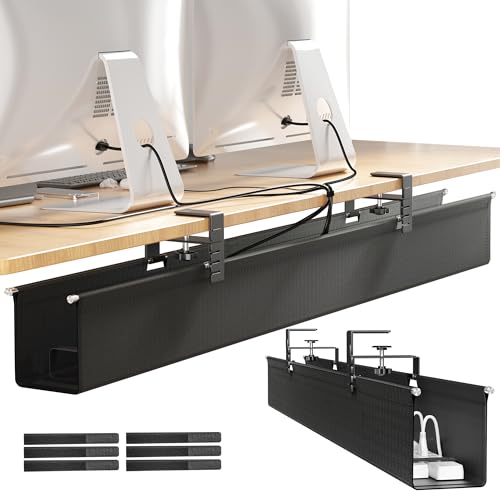 [Upgraded] Large Under Desk Cable Management Tray, Cinati Cable Management Under Desk No Drill, 42" Fabric Cord Hider for Wire Organizer, Cord Organizer for Office, Home - Supports Up to 30lbs Black - color: Black, size: Extra Large(42 inch)
