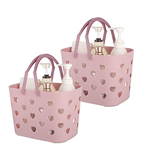 Anyoifax Portable Shower Caddy Tote Plastic Storage Basket with Handle Box Organizer Bin for Bathroom, College Dorm, Pantry, Kitchen, 2 Pack, Pink - color: Pink, size: 2 Pack