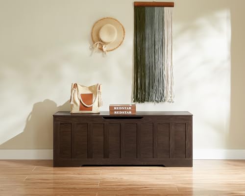 VANKILEY 51.2" Storage Chest Extra Large,Storage Bench with 2 Safety Hinges,Shoe Bench,51.2 * 15.7 * 19.1 inches,Wooden Trunk for Bedroom,livingroom,entryway,Supports 220 lb,Easy Assembly(Espresso). - color: Espresso