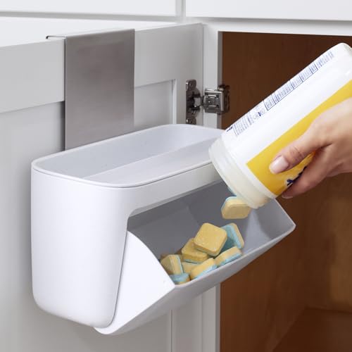 YouCopia DoorStash™ Dishwasher Pod Holder with Lid, Hanging Storage Container for Detergent, Speckled White - size: Pod Holder