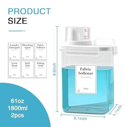 2 Pack Laundry Detergent Dispenser, 61oz Detergent Dispenser, Refluxable Laundry Detergent Container, Plastic Liquid Laundry Detergent Dispenser for Laundry Room Organization with 6 Labels - size: 61 Fl Oz (Pack of 2)