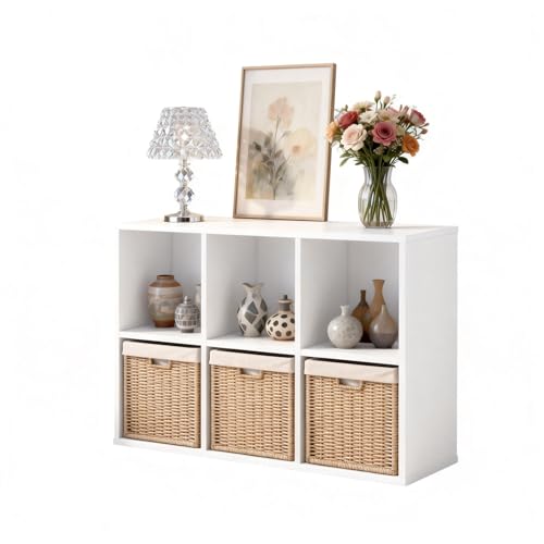 Wooden 6 Cube Storage Organizer with Closed Back Panel,White Cube Shelf Cubby Storage Organizer with Compartments for Living,Bookshelf, Easy to Install (White, 6 Cube-11in) - color: White, size: 6 Cube-11in