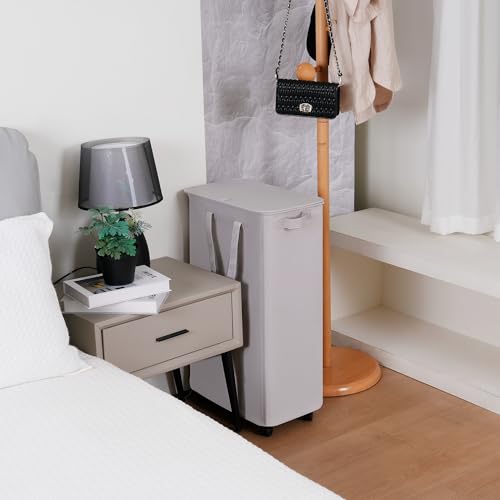 Vincona Slim Laundry Hamper with Lid and Wheels, Small Rolling Laundry Basket with Handle for Small Spaces, Tall Dirty Clothes Hampers for Dorm, Bathroom and Bedroom, 75L, Grey - color: Grey, size: 75L