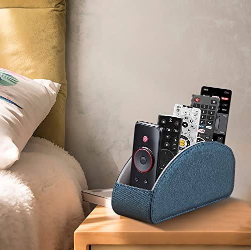 Leather Remote Control Holder,TV Remote Caddy with 5 Compartments,Desktop Organizer,for Store TV,DVD,Blu-Ray,Media Player,Heater Controllers(Blue) - color: Blue