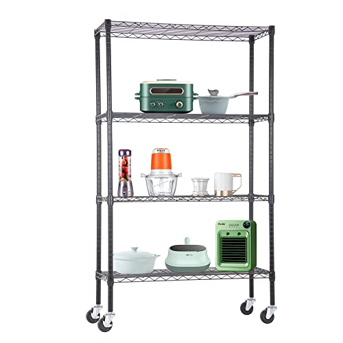 BestOffice | 4-Tier Wire Storage Shelves with Wheels | 36x14x62 | Black | Adjustable Racks | Heavy-Duty Metal Shelf, Holds Upto 500 lbs | No-Tool Assembly | Ideal for Home & Garage Shelving - color: Black, size: 36"D x 14"W x 62"H