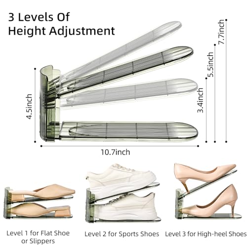 Shoe Slots Organizer, Clear Shoe Stacker, Adjustable Level Shoe Rack,Storage Space Saver for Sneakers Display (Green Transparent, 10Pack) - color: Green Transparent, size: 10 Pack