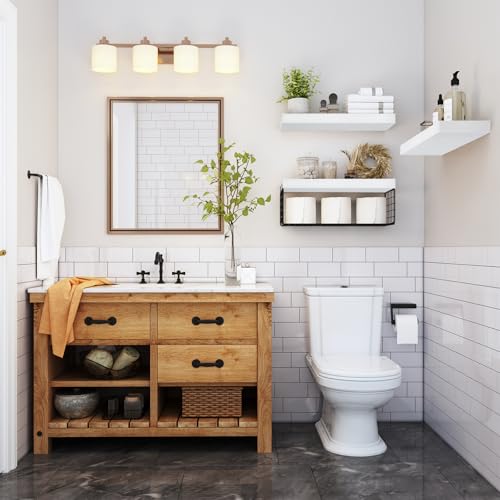 QEEIG Bathroom Shelves Over Toilet - Wall Mounted Floating Shelves Toilet Paper Storage Small Farmhouse Decor Shelf 16 inch Set of 3, White and Black (019-WB3) - color: F. White & Black, size: 3pcs