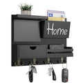 Dvobez Black Farmhouse Key Holder for Wall with Mail Organizer, 6-in-1 Entryway Organizer with Chalkboard, Drawer, Phone Wallet Holder, Top Shelf and 4 Double Hooks - color: Black