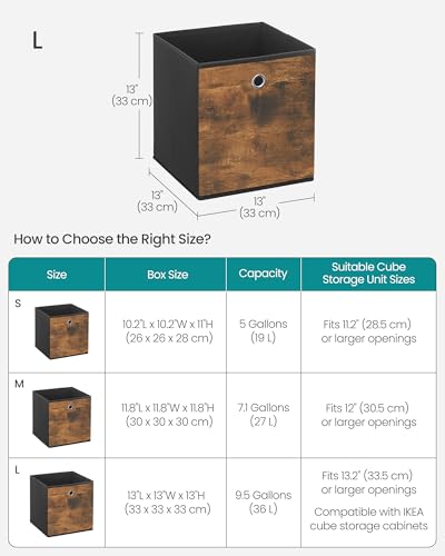 SONGMICS Storage Cubes, Set of 8 Storage Bins, Foldable Fabric Storage Boxes, 13 x 13 x 13 Inches, Fit Cube Storage Unit, for Clothes, Bedroom, Living Room, Rustic Brown and Ink Black URFB833B01 - color: Rustic Brown, size: 8 Pack (13"L x 13"W x 13"H)