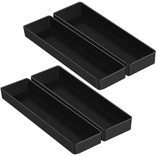 Teling Large Rectangular Desk Organizer Set, Half Accessory Tray, Plastic Tabletop Organizer for Office, Home, or Study, Dimensions: 9.45 x 2.95 x 1.38 Inches(4 Pcs,Black) - color: black