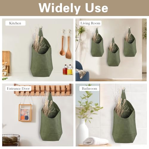 100% Linen Hanging Storage Bags Baskets 2 Pcs, Small Wall Storage Bag for Kitchen, Bedroom, RV Camper Organizer, Sewing Room, Nursery Storage, Kids Room, Army Green - color: Army Green
