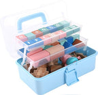 11(in) Versatile Three-Layer Folding Organizer Box,Ideal for Art & Crafts,Toys,Sewing Supplies,Jewelry and Tools,Storage with Dual Trays,Elegant Blue - color: Blue