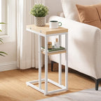 HOOBRO Foldable End Table, C Shaped Side Table with Storage Shelf, Small Snack Table Suitable for Living Room Bedroom Small Spaces, Easy Assembly, White and Natural WN29SF01 - color: White + Natural