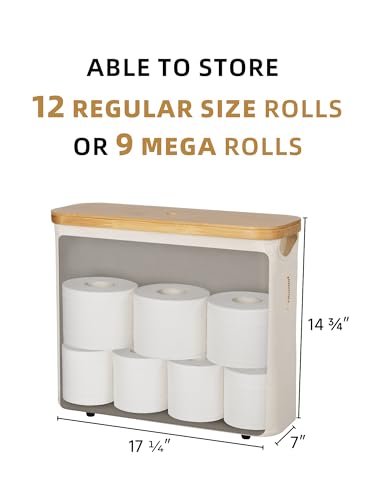StorageWorks Toilet Paper Storage with Bamboo Lid, Toilet Paper Holder Basket for Up to 9 Mega or 12 Regular Size Rolls, Medium Paper Storage Baskets for Bathroom, Beige, 1 Pack - color: Beige, size: Medium