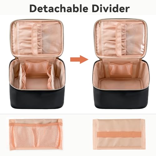 OCHEAL Travel Makeup Bag, Cosmetic Bags for Women Makeup Case Organizer Large Capacity Travel Toiletry Bag Storage Bags with Divider and Handle for Cosmetics Toiletries Brushes Tools-Large, Black - color: 001_Black Large, size: Medium
