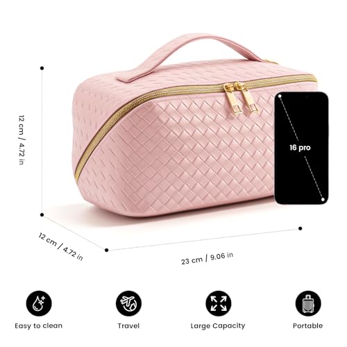 Women's Travel PU Leather Cosmetic Organizer - Large Capacity Toiletry Storage Solution - color: pink
