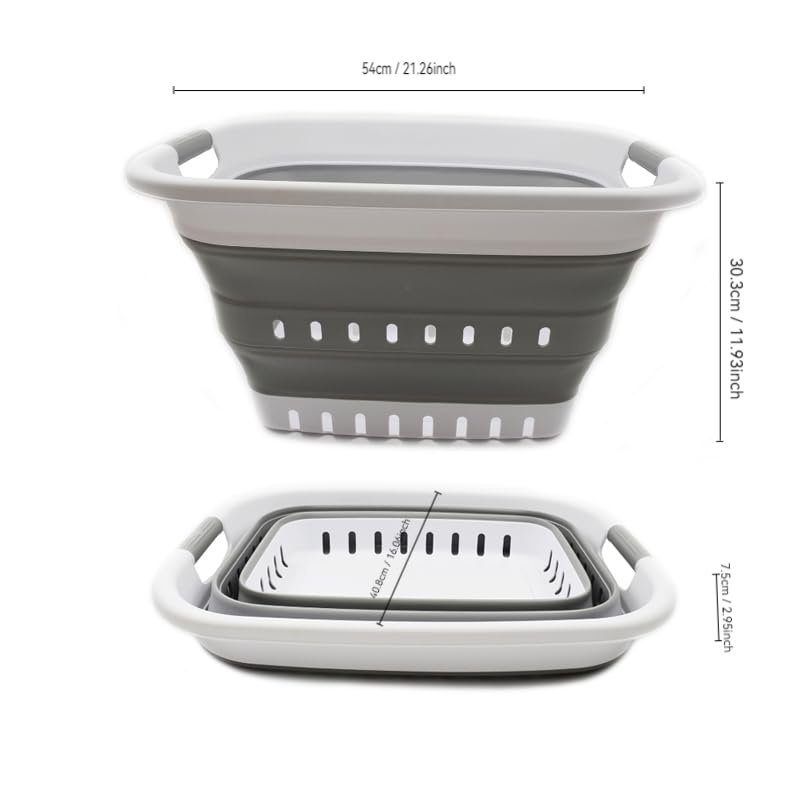 SAMMART 37L (9.77 gallon) Collapsible Plastic Laundry Basket - Foldable Pop Up Storage Container/Organizer - Space Saving Hamper/Basket (1, White/Grey) - color: White/Grey