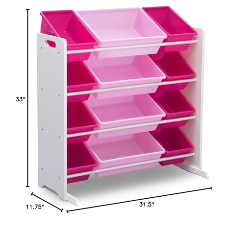 Delta Children Kids Toy Storage Organizer with 12 Plastic Bins - Greenguard Gold Certified, White/Pink - color: White/Pink