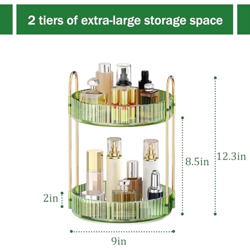 MOKANI 360 Rotating Makeup Organizer for Vanity, 2 Tier Adjustable Perfume Organizer for Dresser, Multi-Function Spinning Cosmetics Skincare Storage for Bedroom, Dresser, Countertop, Green - color: A-Green, size: 2 Tier