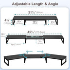 TEAMIX Desk Organizer Dual Monitor Stand Riser, Adjustable Computer Stand 45.5'' Long Desktop Shelf Office Organizer for Laptop,Printer,File,Keyboard Storage Ergonomic Design (Black)