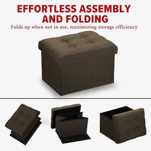 LINMAGCO Ottoman Storage Ottoman with Storage Small Foot Rest Stool Under Desk Stool Short Folding Footrest Linen Cloth Brown 16X12X12IN - color: Brown(linen), size: 16"X12"X12"
