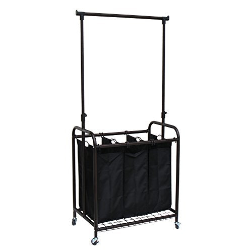 Oceanstar TLS1385 3-Bag Rolling Adjustable Hanging Bar Laundry Sorter, Bronze