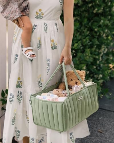 Blissful Diary Baby Diaper Caddy Organizer, Stylish Storage Basket for Newborn Essentials and Diaper Station, Gift for Baby Shower and Registry Must-Have, Sage Green - color: Sage Green
