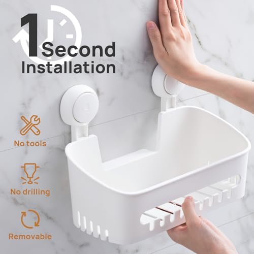 LEVERLOC Shower Caddy Suction Cup, Shower Organizer Removable Bathroom Shelf, Storage Suction Powerful Max Hold 22lbs Bathroom Caddy Waterproof Holder, Blue - color: white, size: 1 x (Medium+Large)