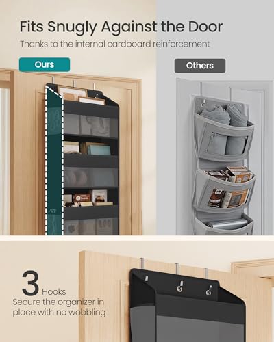 SONGMICS Over-the-Door Organizer, 5-Tier Door Hanging Storage Shelf, Heavy-Duty Closet Hanging Organizer Foldable, Transparent, Pockets, Metal Hooks, Ink Black URDH010BH01 - color: Ink Black