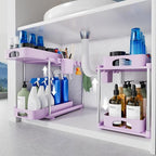 VERIFOST Under Sink Organizer - 2 Pack Adjustable Height, 2 Tier Organizers for Bathroom & Kitchen Sink, Purple - color: Purple