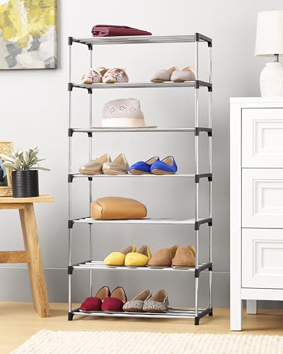 Whitmor 7-Tier Shoe Rack - Small Space Solution - Store up to 14 Pairs of Shoes - Organize Shoes & Accessories - Chrome & Black - size: 7-Tier