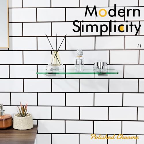 KOKOSIRI Floating Glass Shelf Bathroom Shelves Wall Mount 16-Inch Hanging Rack for Shower Storage Home Decor, Polished Stainless Steel B1107CH-L16 - color: Polished Chrome, size: 16-Inch