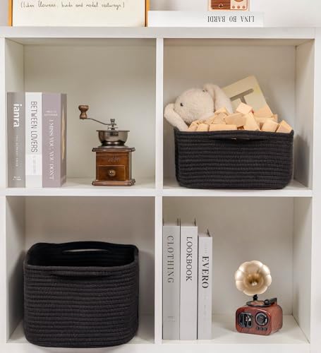 CubesLand Cube Storage Organizer Basket Bin, Rectangular Cotton Rope Basket, 14x10x7.08Inches, Black - color: Black, size: 14''x10''x7.08''