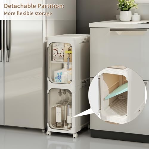 LXLXXL 5-Tier Narrow Storage Cabinet Slim Bathroom Storage Cabinet with Movable Wheels Tall Bathroom Organizer Skinny Cabinet for Small Spaces，Beige - color: Beige, size: 5-Tier