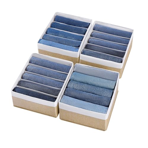 Jeans Drawer Organizers for Clothing,5 Grids Compartment Wardrobe clothes organizer,Fabric Washable Closet Organizers and Storage Bins for Jeans,Pants,Bra,Legging,t-shirt-BeigeWhite - color: BeigeWhite