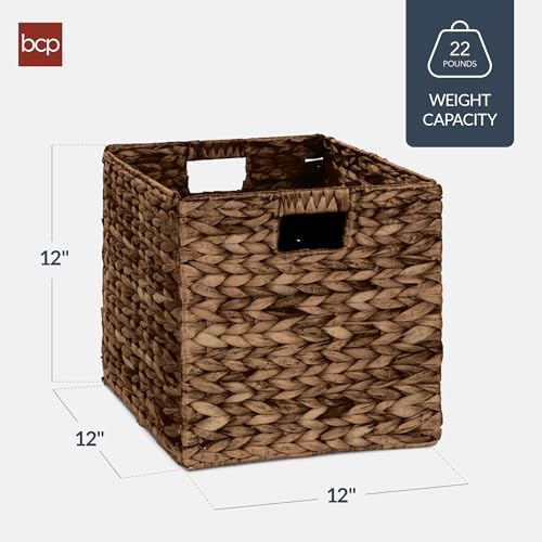 Best Choice Products 12x12in Pack of 5 Cube Storage Baskets, Water Hyacinth Multipurpose Collapsible Organizers, Handwoven Laundry Totes for Laundry, Living Room, Kids Room & Nursery - Brown - color: Brown, size: 12x12in