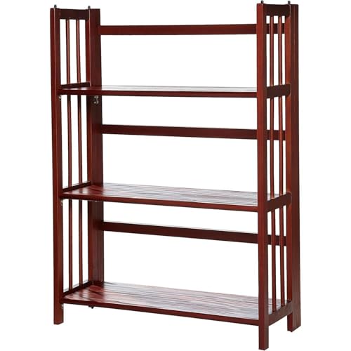 HomeStock 3-Shelf Stackable Folding Office Wood Furniture Bookcase, Contemporary Home and Office Furniture, Sturdy Wooden Shelving Storage Walnut/27.5 Inch - color: Walnut, size: 27 5 Inch