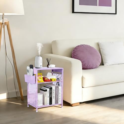 Purple Nightstand, End Table with Hooks and Holder, Kids Nightstand for Bedroom, Toddler Bedside Table, Small Desk for Girls, Coffee Table for Living Room, Dorm, Office (Purple) - color: Purple