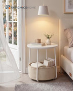 SONGMICS HOME Small Side Table, Round End Table, 2 Tier Nightstand with Basket, U Shaped Steel Legs, Easy Assembly, for Living Room, Bedroom, White and Brown - color: White + Brown, size: 1 pack