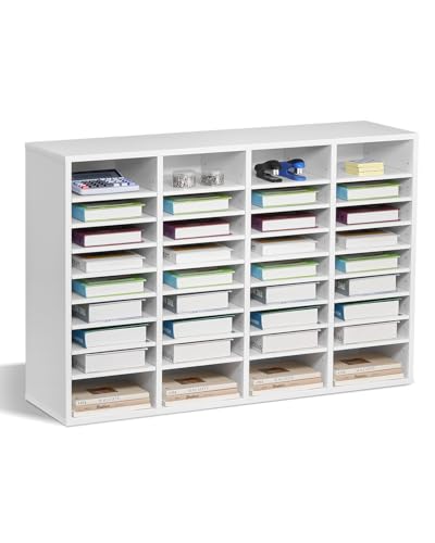 VEVOR Literature Organizer, 36 Compartments Office Mailbox with Adjustable Shelves, Wooden Mailbox Sorter Medium Density Fiberboard Office Home Classroom Storage for Files, Documents, Papers, White - color: White, size: 36 Compartments