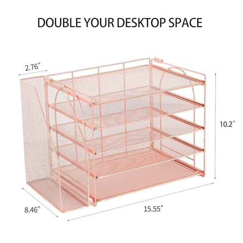 AUPSEN Rose Gold Desk Organizers and Accessories, 5-Tier Desktop Paper File Organizer with Removable File Holder, Desk Accessories & Workspace Organization for Home Office Supplies (Rose Gold) - color: Rose Gold