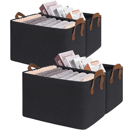 CHICVITA Storage Baskets for Shelves, Large Fabric Storage Bins with Metal Frame, Closet Storage Bins for Clothes Toy Organizer, 16 ¾" L x 11" W x 9 ¾" H, Black, 4-Pack - color: Black 4-Pack, size: 16 ¾" L x 11" W x 9 ¾" H