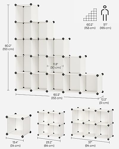 SONGMICS Cube Storage Organizer, Set of 16 Plastic Cubes, Book Shelf, Closet Organizers and Storage, Room Organization, Bedroom Living Room, 12.2 x 48.4 x 48.4 Inches, Cream White ULPC442M01 - color: Cream White, size: 16 Cubes, style: without doors