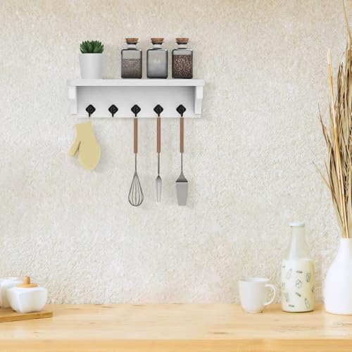 Nekon Key Holder for Wall, 11.8" W x 3.5" H x 2.8" D Decorative Key Organizer with Floating Shelf, Wall Mount Key Rack with 5 Hooks (Rustic White) - color: Rustic White