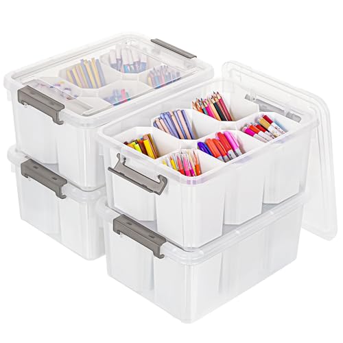Citylife 17 QT Plastic Storage Bins Clear Storage Box with Lids Multipurpose Stackable Storage Containers for Organizing Tool, Craft, Crayon, 4 Packs - size: 4 Pack-17 QT